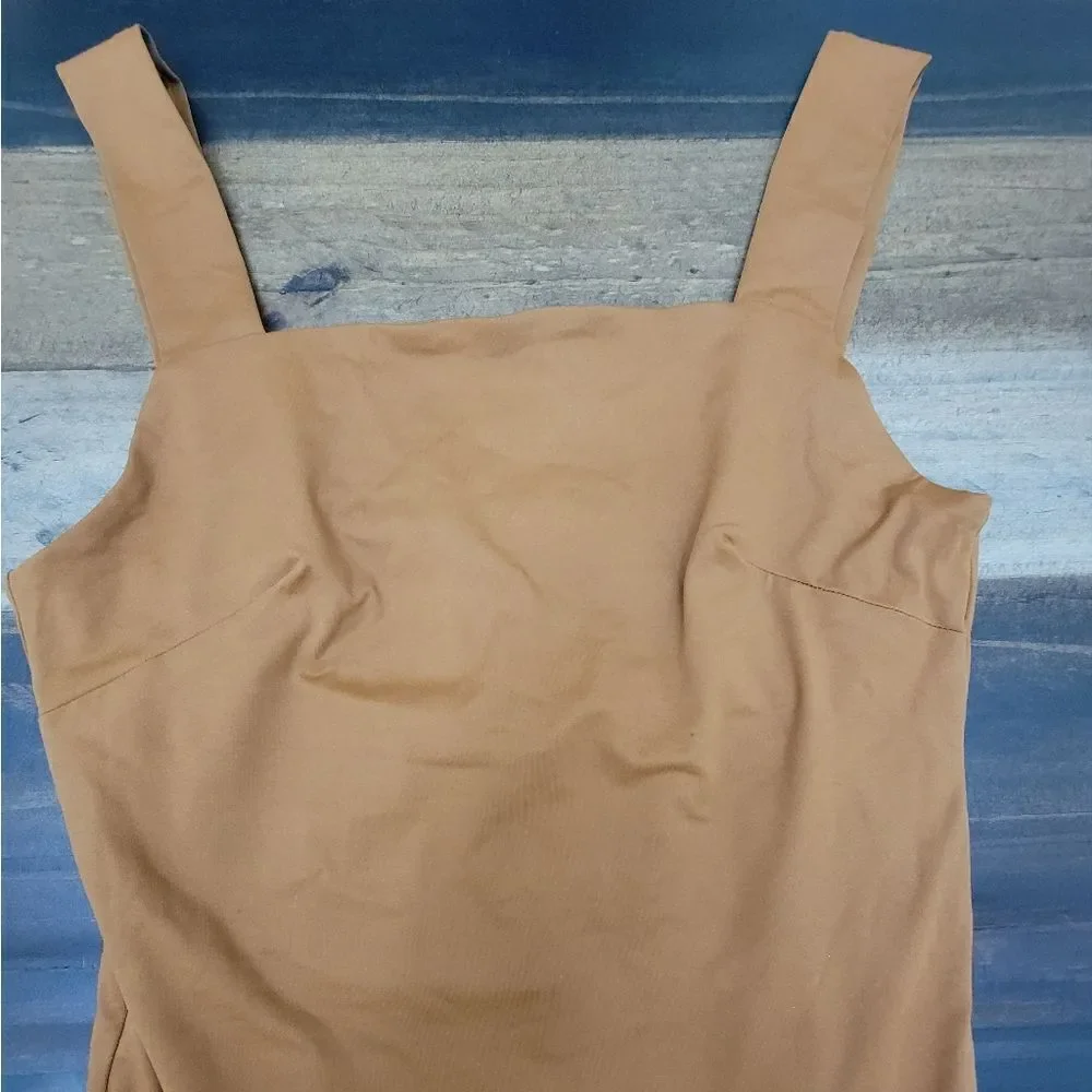 NWT ReoRia Women's Sleeveless Square Neck Soft Bodysuit Solid Brown